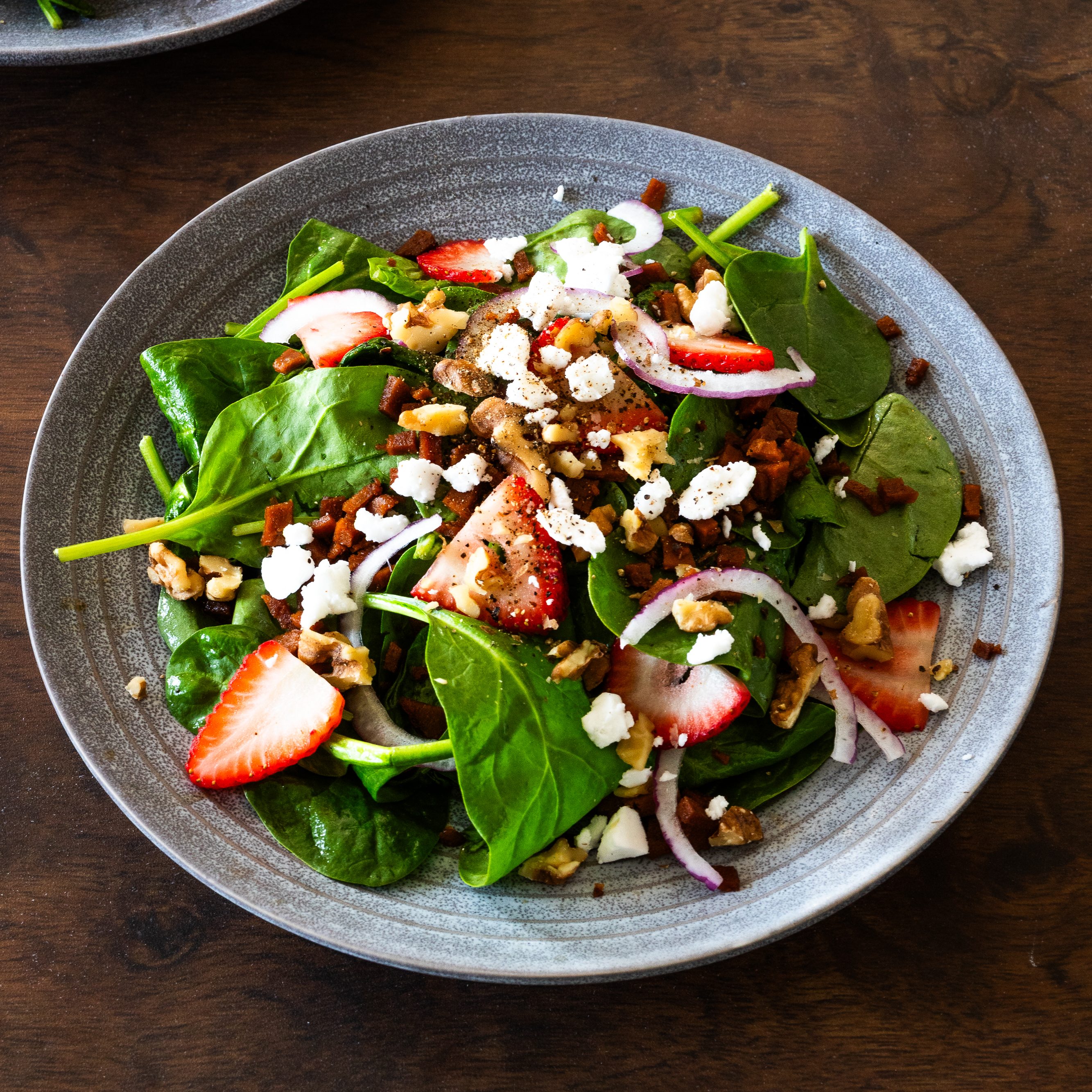 Vegan Strawberry Bacon Spinach Salad