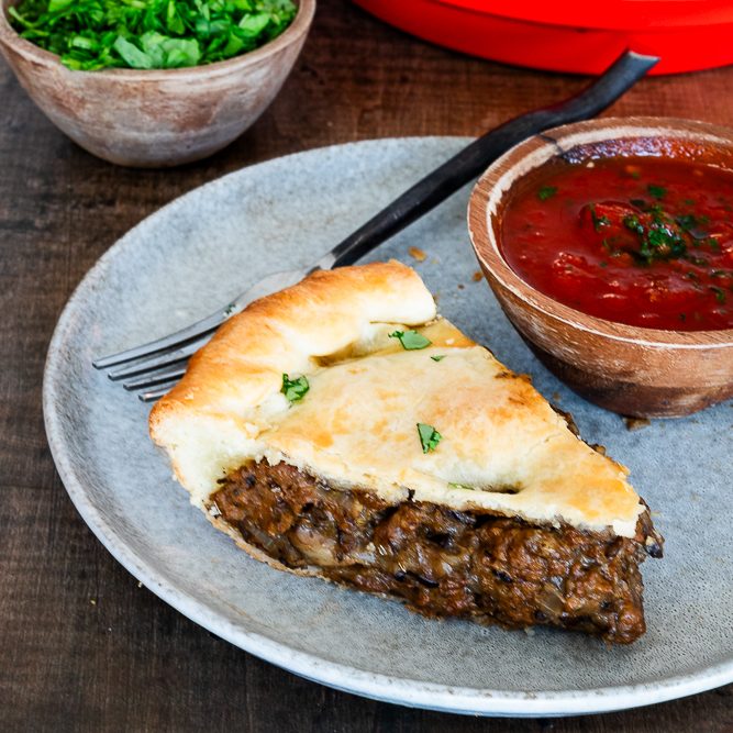 Vegan Tourtiere (vegan meat pie) made with Upton's Naturals Italian Seitan
