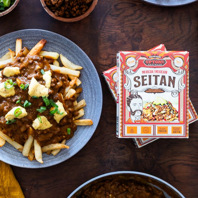 Vegan Poutine with Chorizo (Mexican) Seitan Gravy