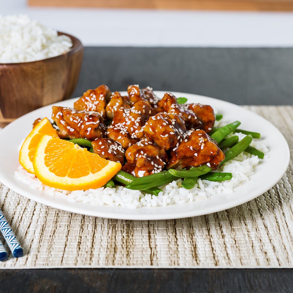 Orange Seitan with Green Beans